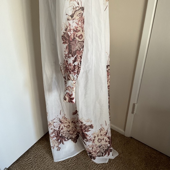 Itoo Italy Floral Maxi Shirt Dress Sheer Long Sleeve Belted Size Large - Picture 9 of 11